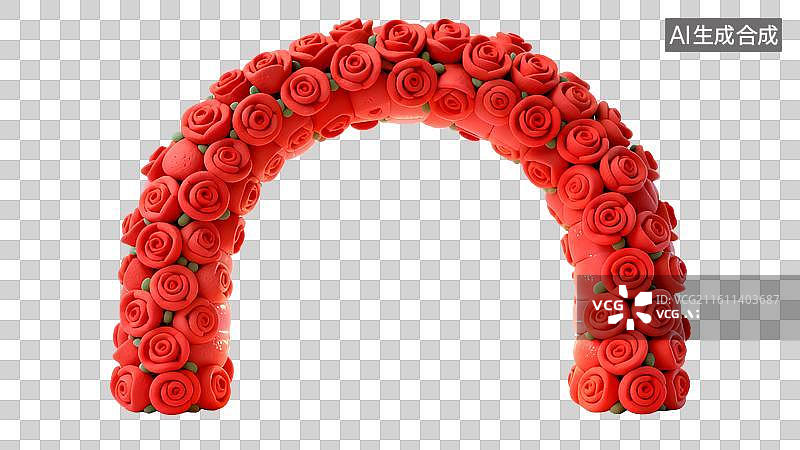 【AI数字艺术】红色玫瑰花拱门装饰 婚礼庆典玫瑰门素材图片素材