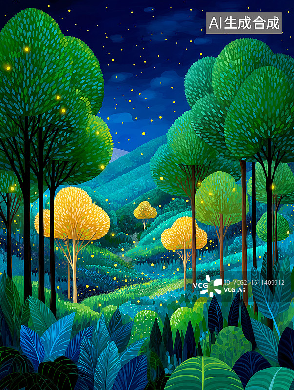 【AI数字艺术】一片梦幻的森林夜景图片素材