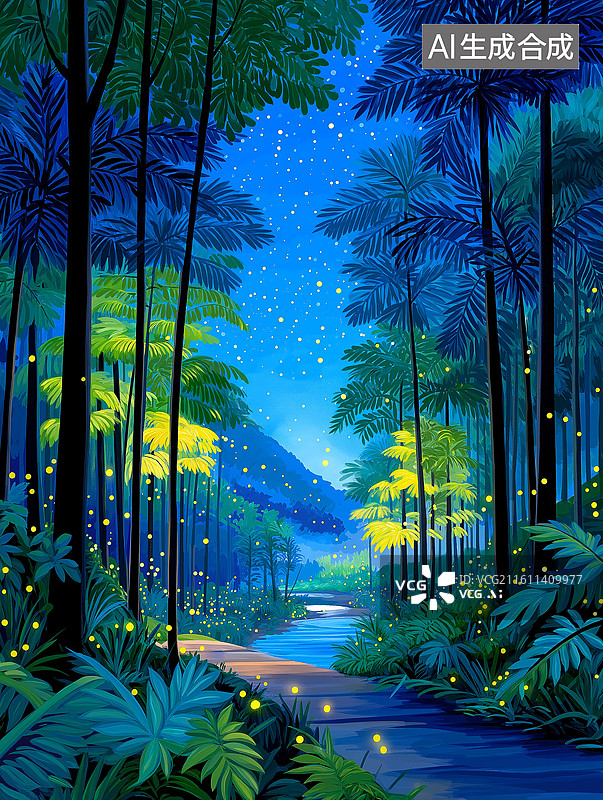 【AI数字艺术】一片梦幻的森林夜景图片素材