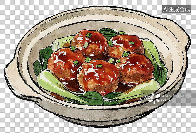 【AI数字艺术】一份红烧狮子头图片素材