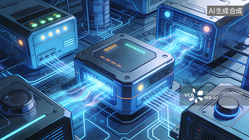 【AI数字艺术】未来科技电路连接装置图片素材