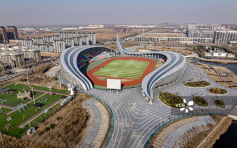 河北省沧州市黄骅市天健湖市民公园航拍图片素材