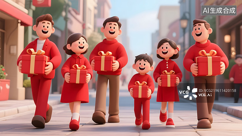 【AI数字艺术】春节一家人采购年货满载而归图片素材