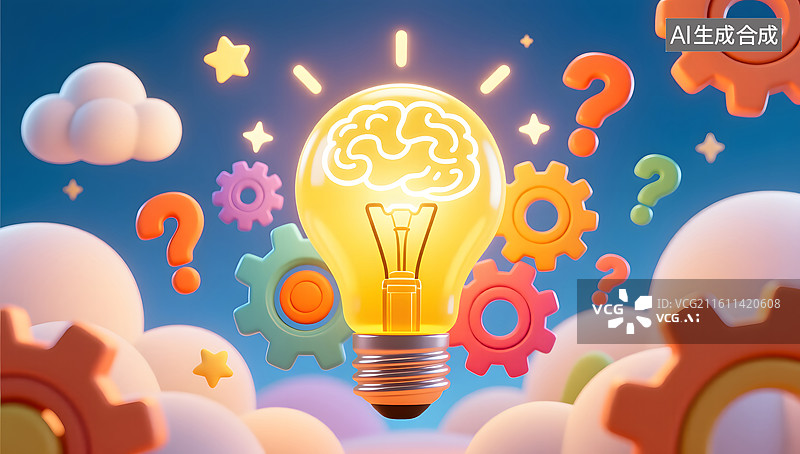 【AI数字艺术】灵感灯泡引发头脑风暴思维图片素材