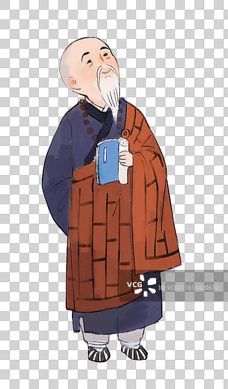 拿书抬头看向天空的僧人和尚图片素材
