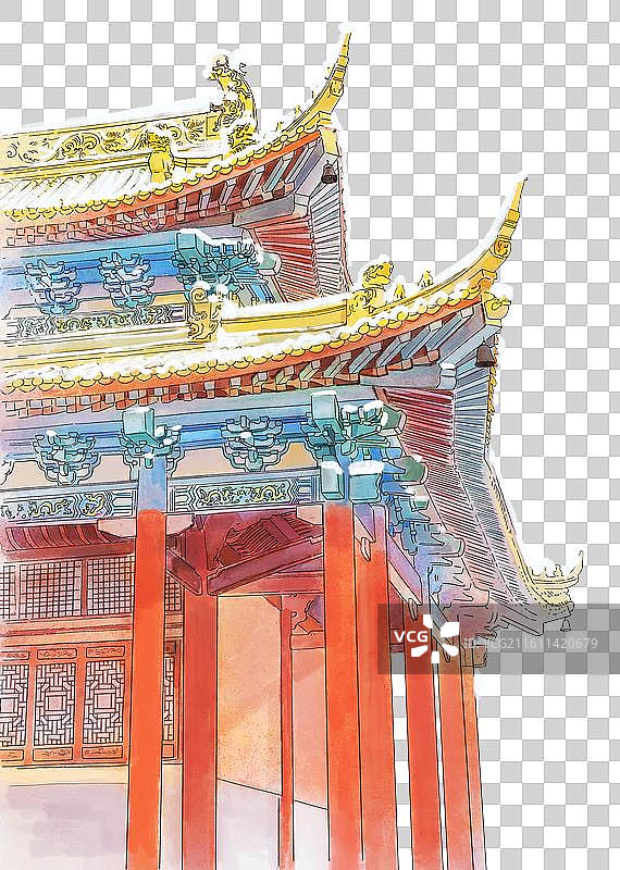 雪中的中国建筑宫殿屋檐雪景图片素材