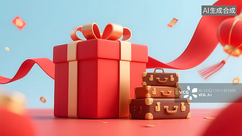 【AI数字艺术】春节礼盒背景前景行李礼盒喜庆热闹图片素材