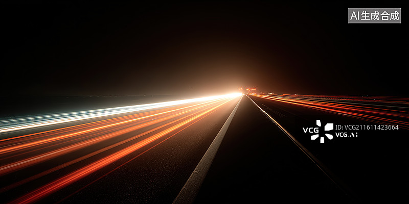 【AI数字艺术】夜路车灯轨迹图片素材