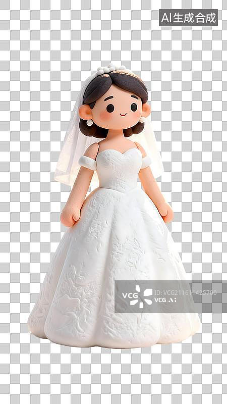 【AI数字艺术】卡通手拿手捧花的新娘形象图片素材