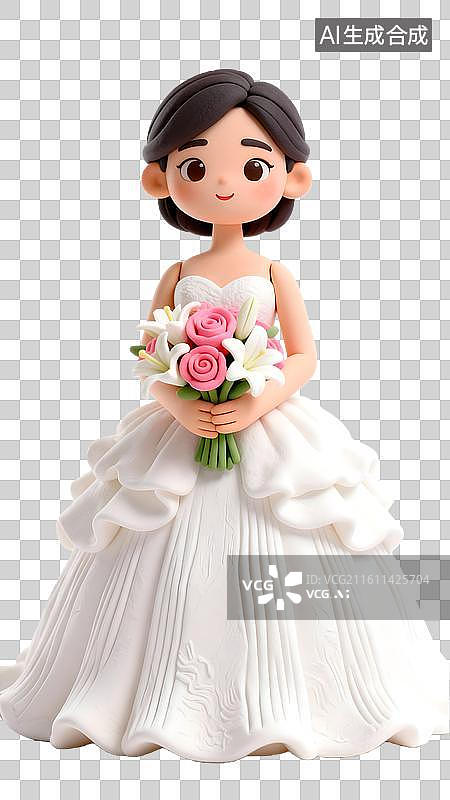 【AI数字艺术】卡通手拿手捧花的新娘形象图片素材