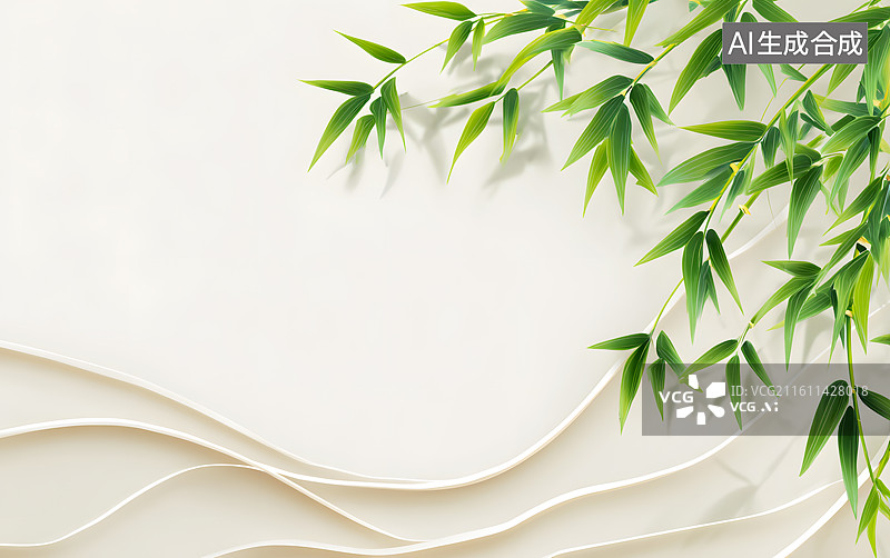 【AI数字艺术】白色背景上绿色的竹叶背景图片素材