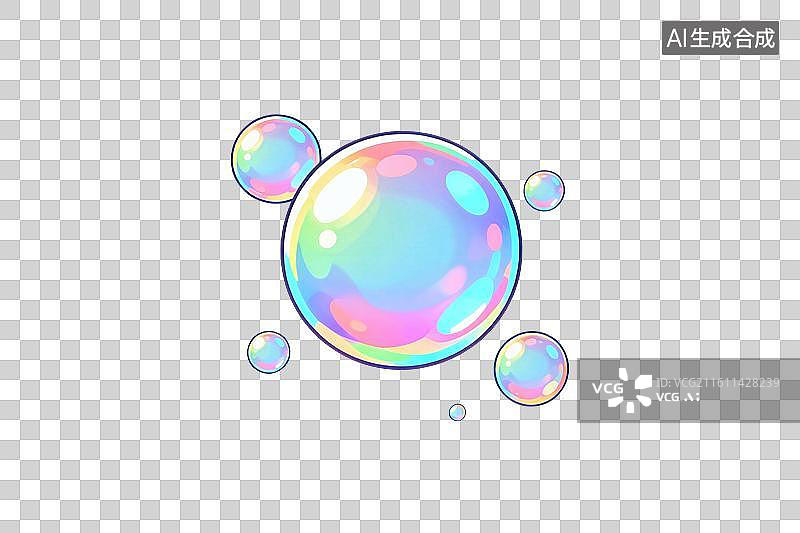 【AI数字艺术】卡通风格，炫目的泡泡球PNG格式的免扣元素图片素材