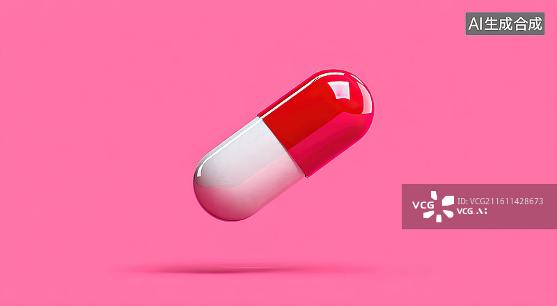 【AI数字艺术】红白胶囊悬浮于粉红背景图片素材