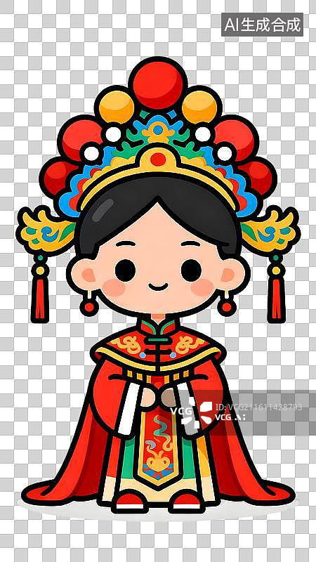 【AI数字艺术】3D穿中式服装的新娘   头戴凤冠身穿霞披的新娘图片素材