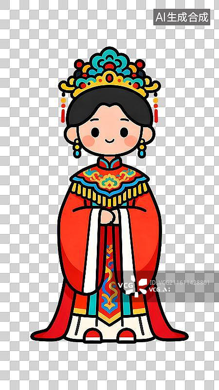 【AI数字艺术】3D穿中式服装的新娘   头戴凤冠身穿霞披的新娘图片素材