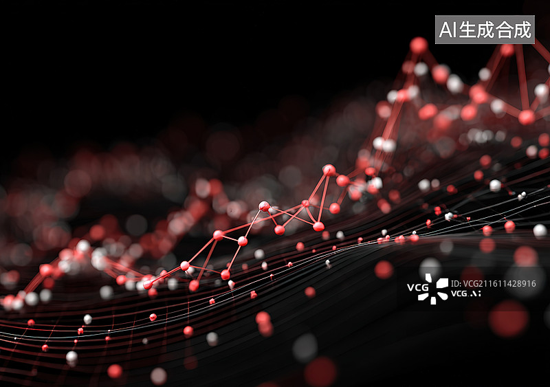 【AI数字艺术】红色节点连接的抽象网络图片素材