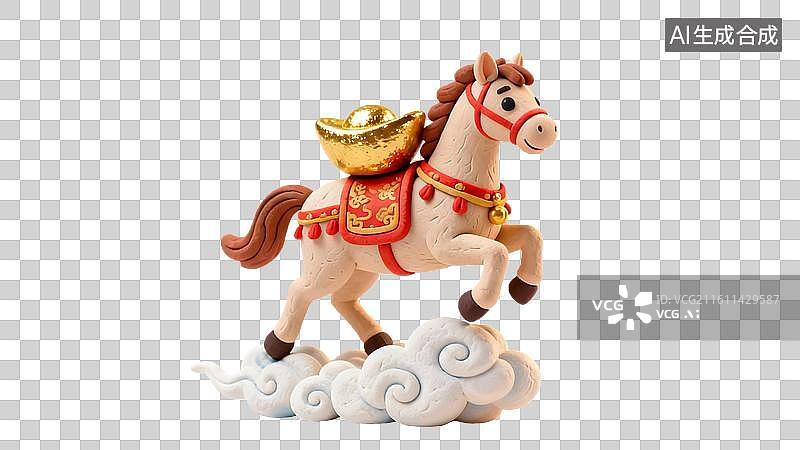【AI数字艺术】卡通马上有金元宝  新年生肖马招财装饰   卡通马年马上暴富图片素材