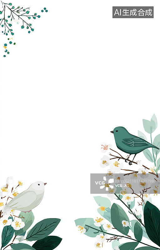【AI数字艺术】花枝上的小鸟插画图片素材