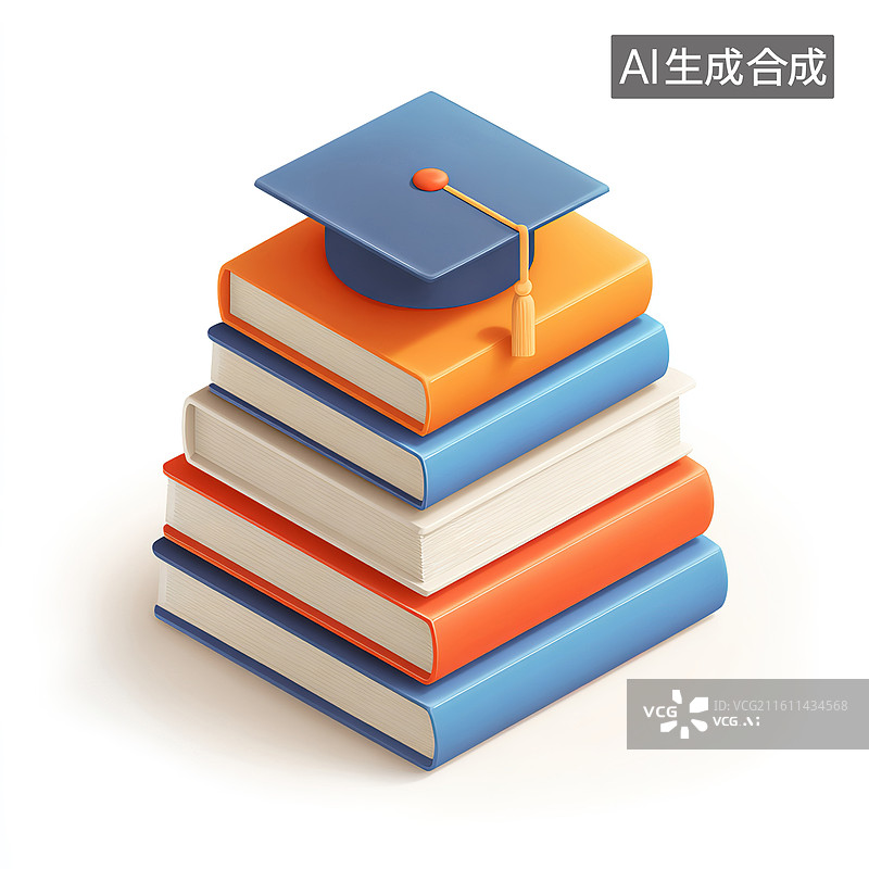 【AI数字艺术】书本堆叠与毕业帽图片素材