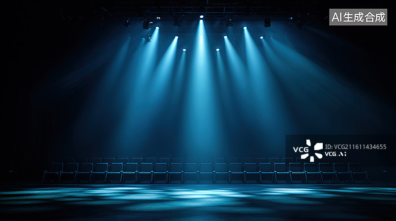 【AI数字艺术】舞台灯光照射的空旷剧场图片素材