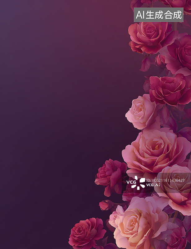 【AI数字艺术】玫瑰花簇在深色背景上图片素材