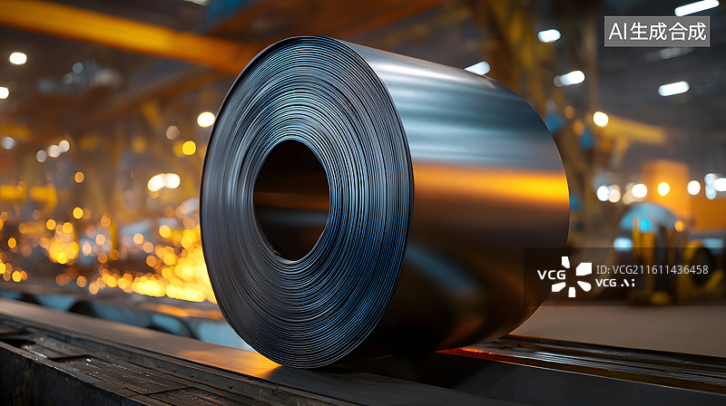 【AI数字艺术】工业厂房中的钢材金属卷材图片素材