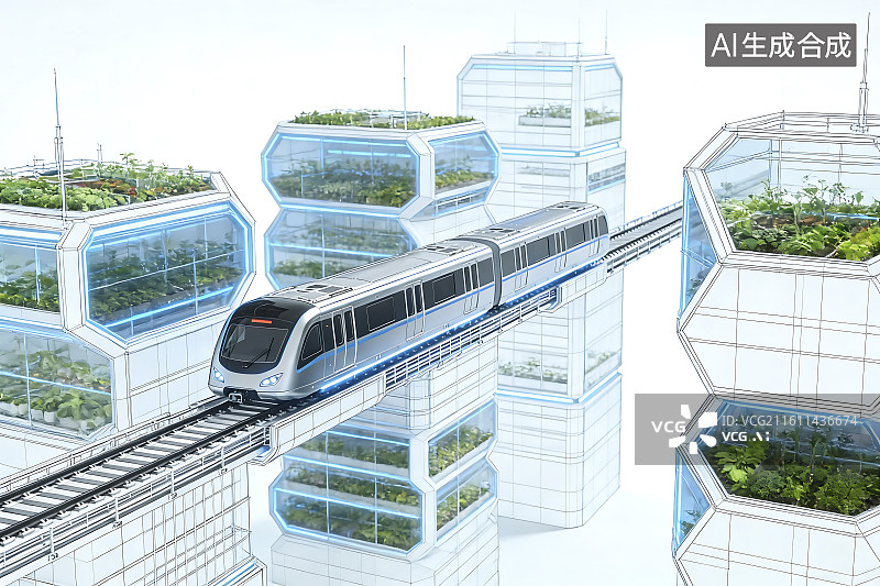 【AI数字艺术】未来单轨列车在垂直城市建筑中图片素材