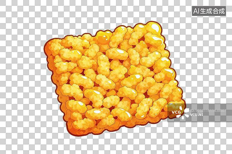 【AI数字艺术】卡通风格，一块美味的咸蛋黄锅巴PNG格式的免扣元素图片素材