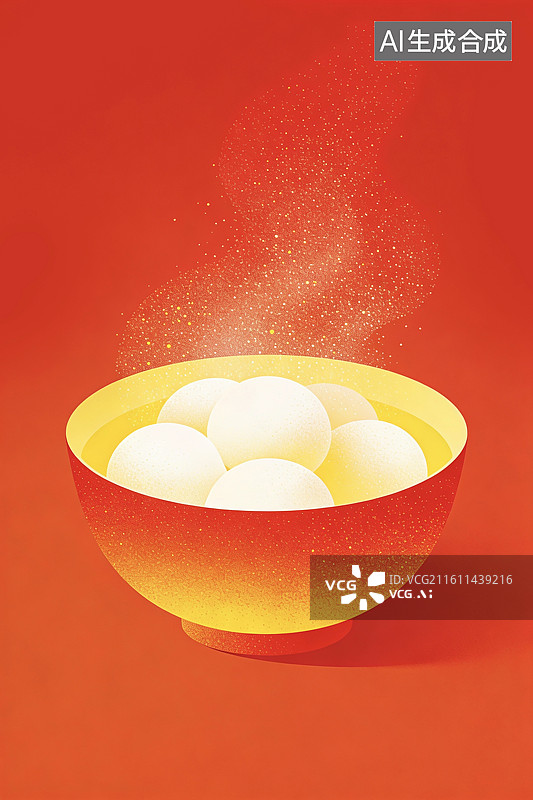 【AI数字艺术】中国传统文化节日庆典冬至元宵节东方食品美食小吃汤圆插画图片素材