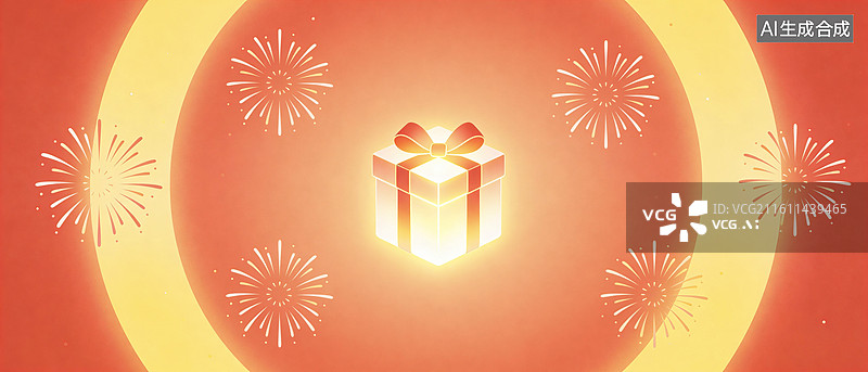 【AI数字艺术】红色浪漫发光烟花焰火促销购物周年纪念礼物盒背景插画图片素材