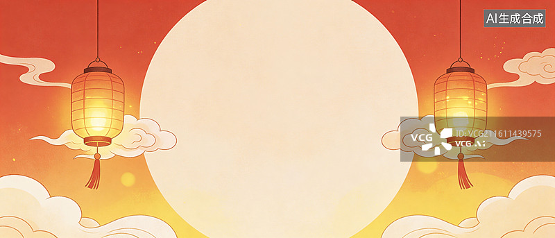 【AI数字艺术】中国传统文化节日国风中式红色灯笼祥云背景插画图片素材