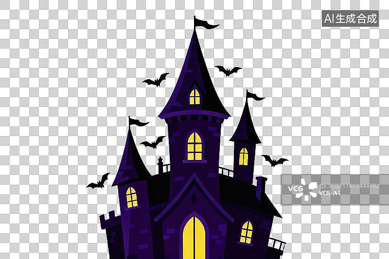 【AI数字艺术】卡通风格，万圣节城堡PNG格式的免扣元素图片素材