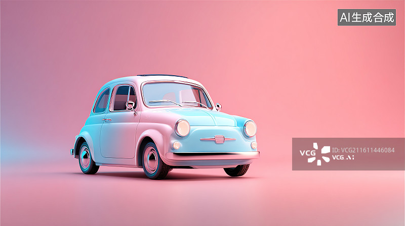 【AI数字艺术】渐变色调复古小车的 3D 可爱展示图片素材