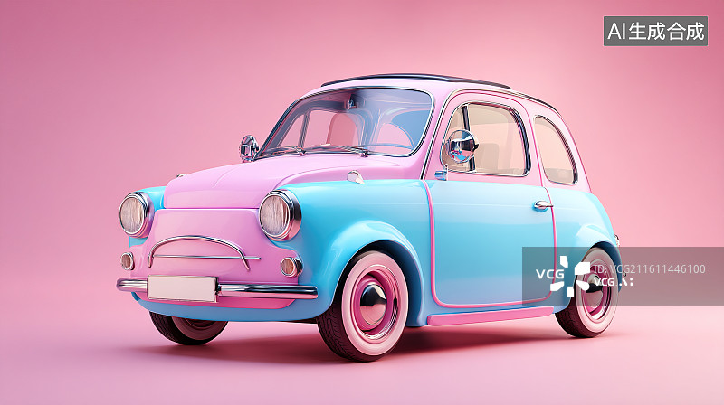 【AI数字艺术】渐变色调复古小车的 3D 可爱展示图片素材