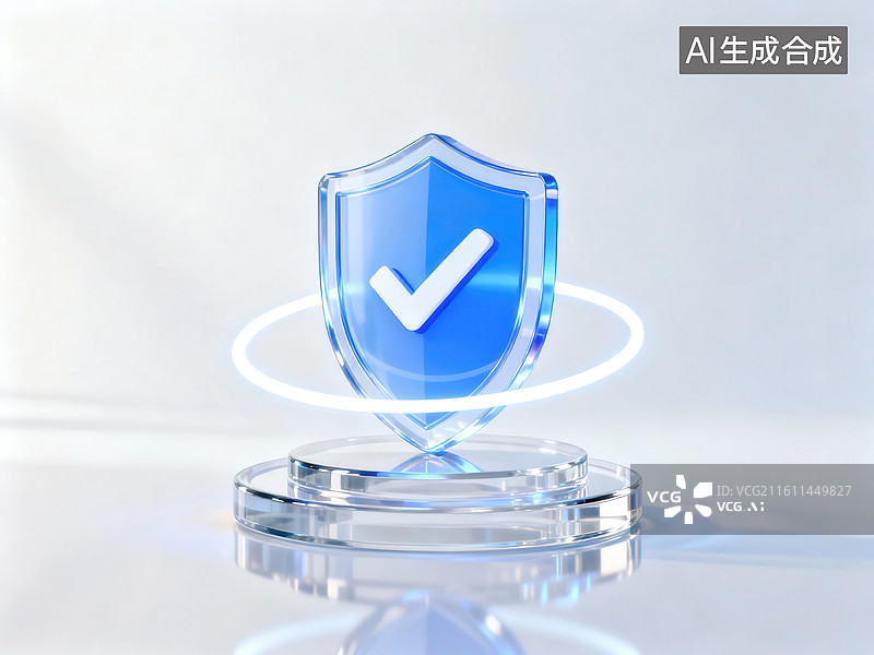 【AI数字艺术】透明盾牌与对勾标志图片素材