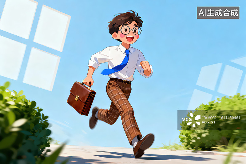 【AI数字艺术】男孩手提公文包奔跑图片素材