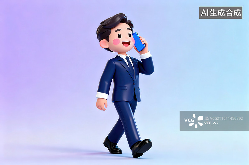 【AI数字艺术】卡通人物打电话行走图片素材
