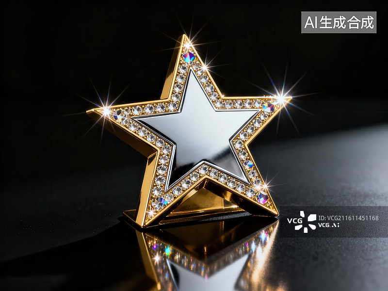 【AI数字艺术】镶钻金色星星奖杯图片素材