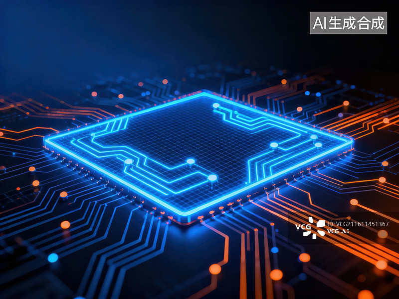 【AI数字艺术】发光电路芯片科技图图片素材