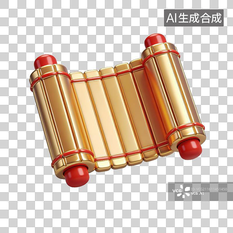 【AI数字艺术】3D金色与红色珐琅中国元素—竹简图片素材
