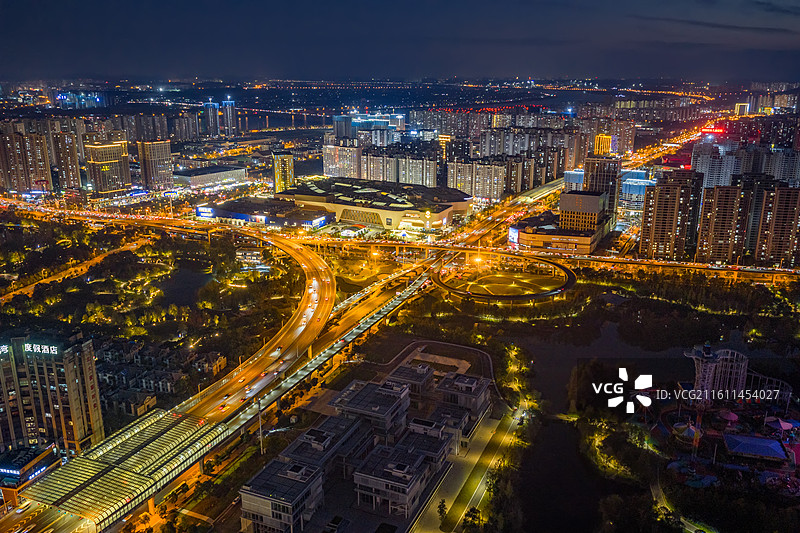 航拍湖南长沙南二环罗家嘴立交桥与洋湖夜景图片素材