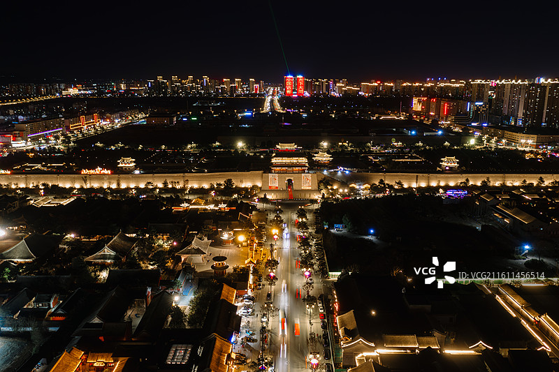 高清航拍中国山西省大同市大同古城夜景图片素材
