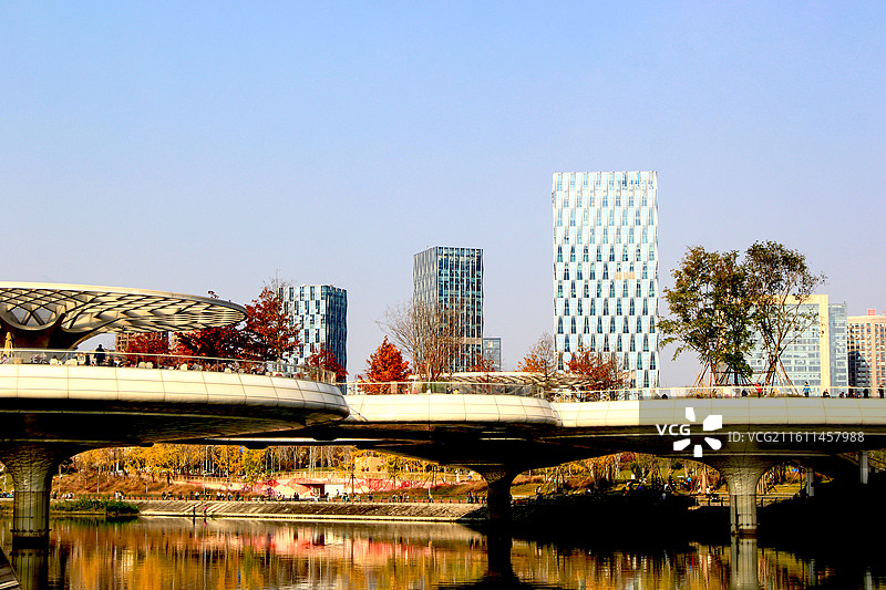 成都交子人行桥莲桥秋日风光图片素材