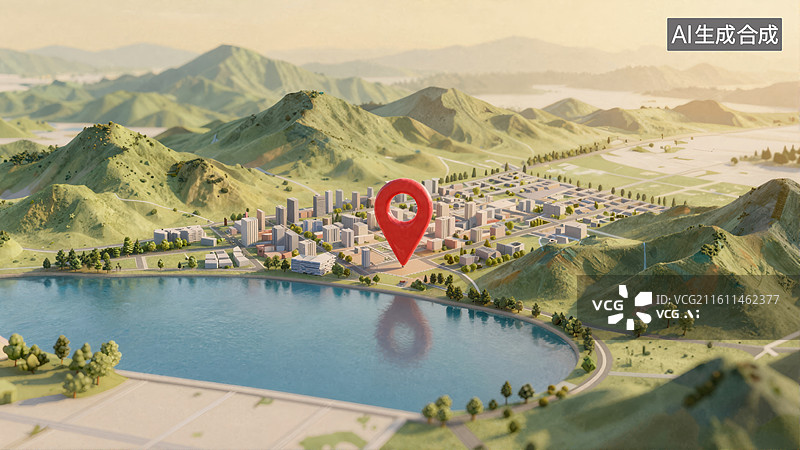 【AI数字艺术】山水城市全景图图片素材