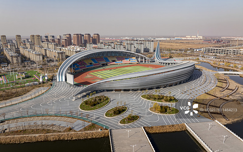 河北省沧州市黄骅市天健湖市民公园航拍图片素材