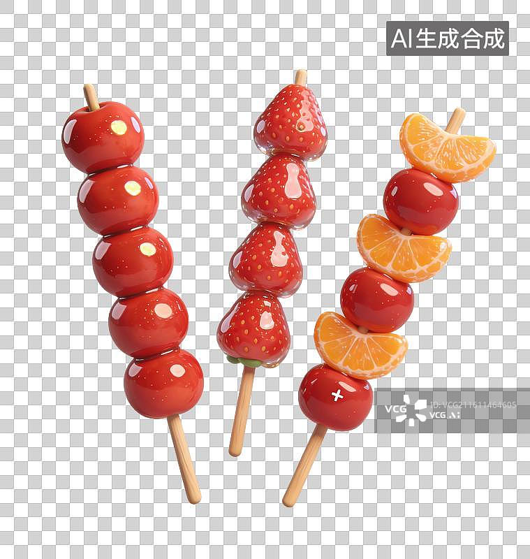 【AI数字艺术】3D立体老北京山楂糖葫芦元素图片素材