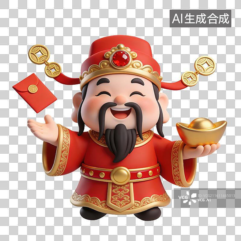 【AI数字艺术】3D立体财神爷元素图片素材