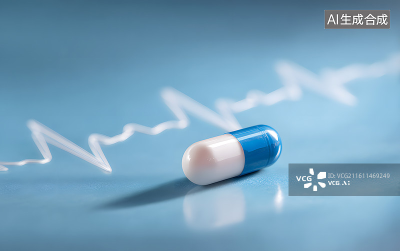 【AI数字艺术】心电图前一颗药丸胶囊图片素材