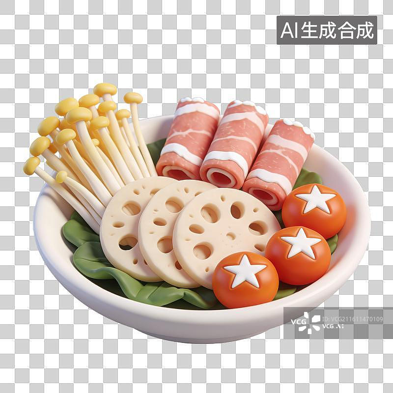 【AI数字艺术】3D立体春节过年冬天火锅涮羊肉配菜元素图片素材