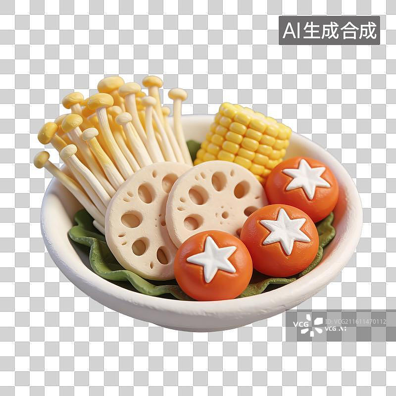 【AI数字艺术】3D立体春节过年冬天火锅涮羊肉配菜元素图片素材